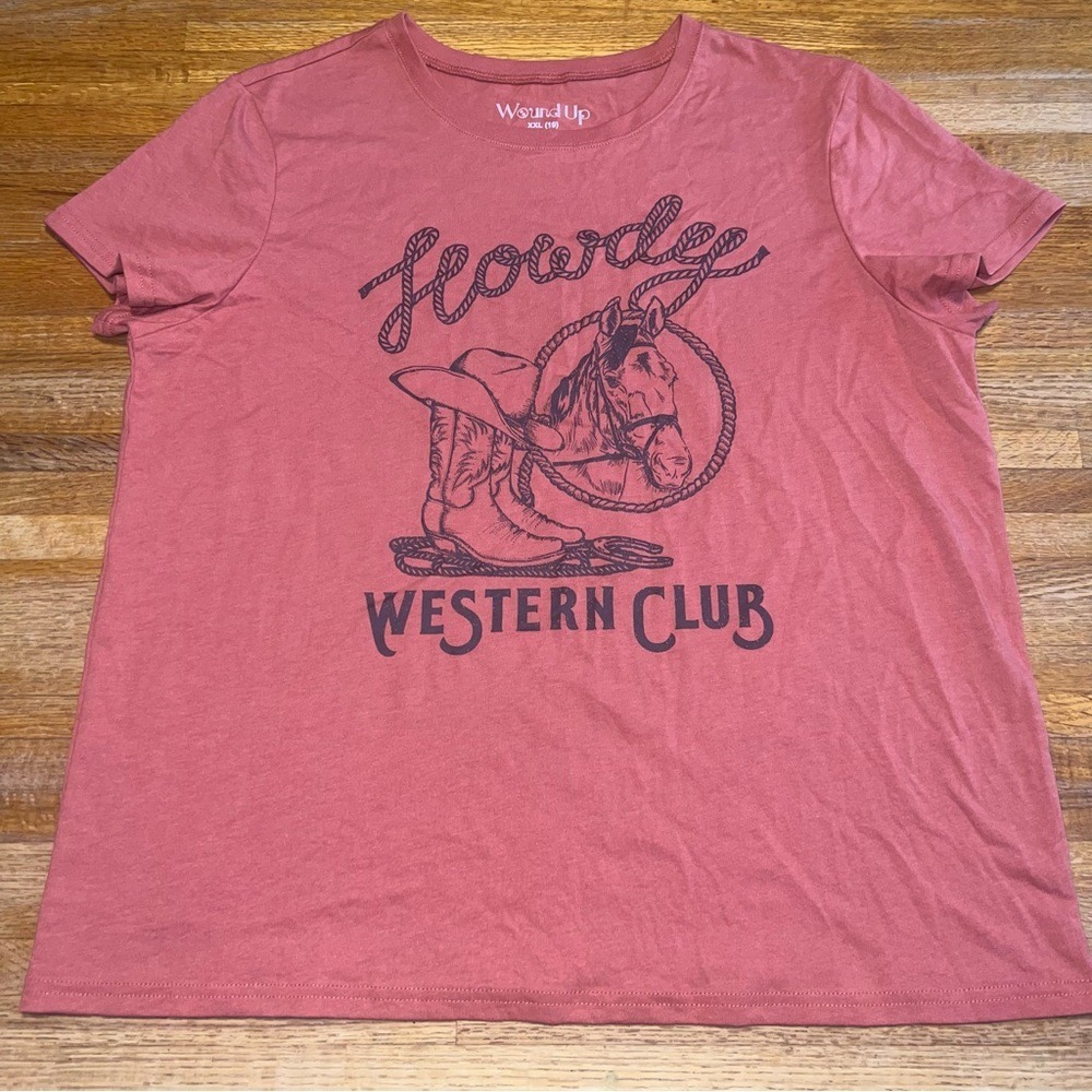 Wound Up‎ Women XXL (19) Rusty 'Howdy' Western Club Horse Cowboy Boot T-Shirt